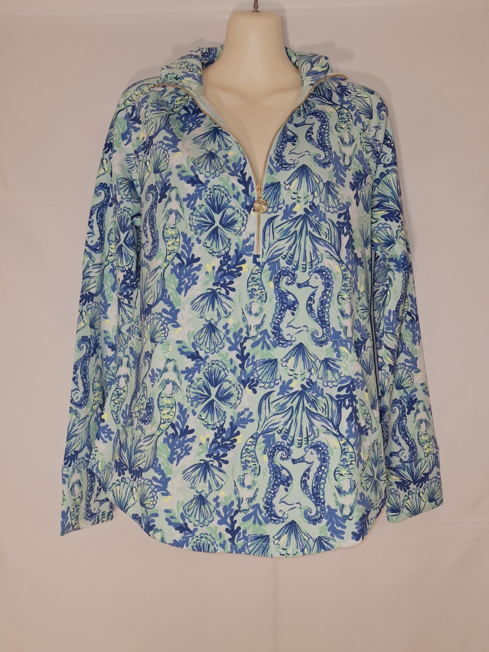 Lilly Pulitzer Skipper Popover Sea Glass Seeing Double Quarter Zip Small